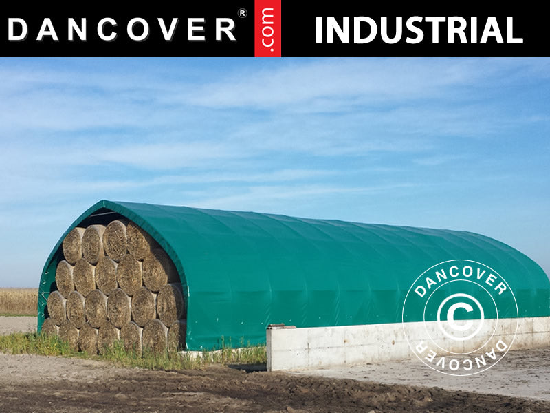 Storage shelter, arched tent 9x15x4.42 m w/sliding gate, PVC, Green