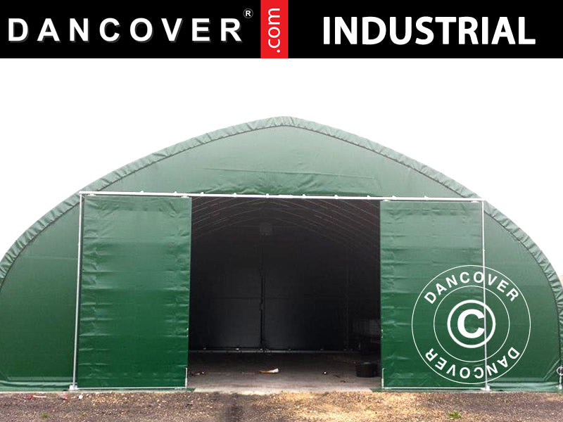 Storage shelter, arched tent 10x15x5.54 m w/sliding gate, PVC, Green