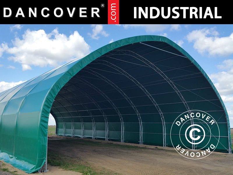 Storage shelter, arched tent 15x15x7.42 m w/sliding gate, PVC, Green