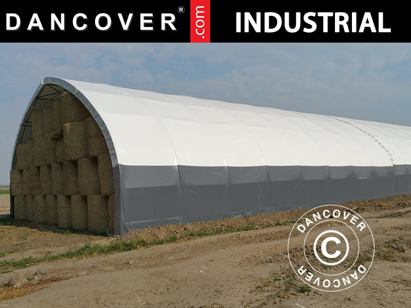 Storage shelter, arched tent 9x15x4.42 m, PVC, White/Grey