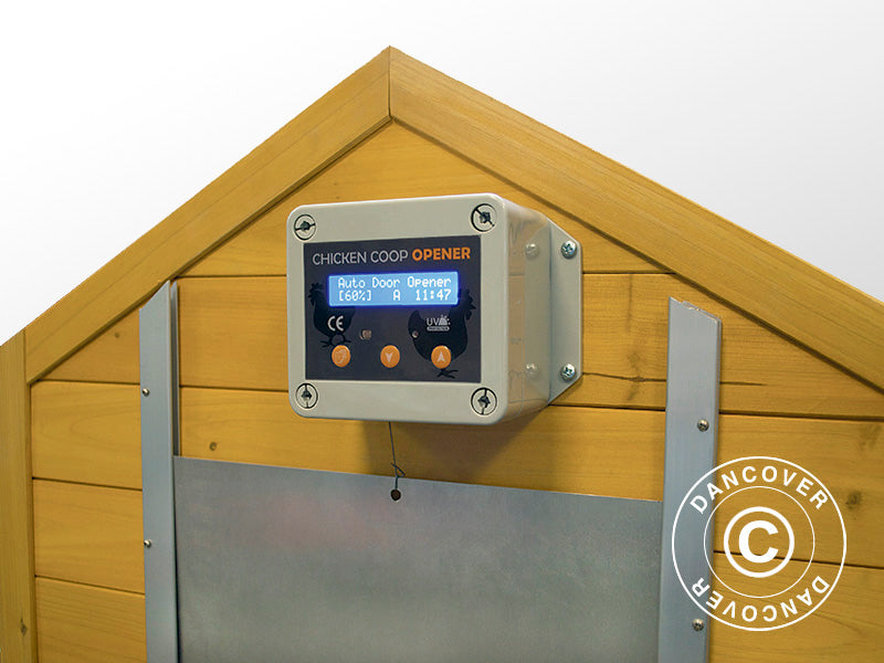 Chicken coop hatch opener w/timer and sensor, 14x7x10 cm, Grey