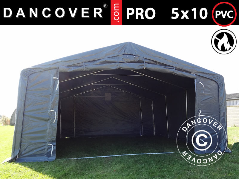 Storage shelter PRO 5x10x2x3.39 m, PVC, Grey