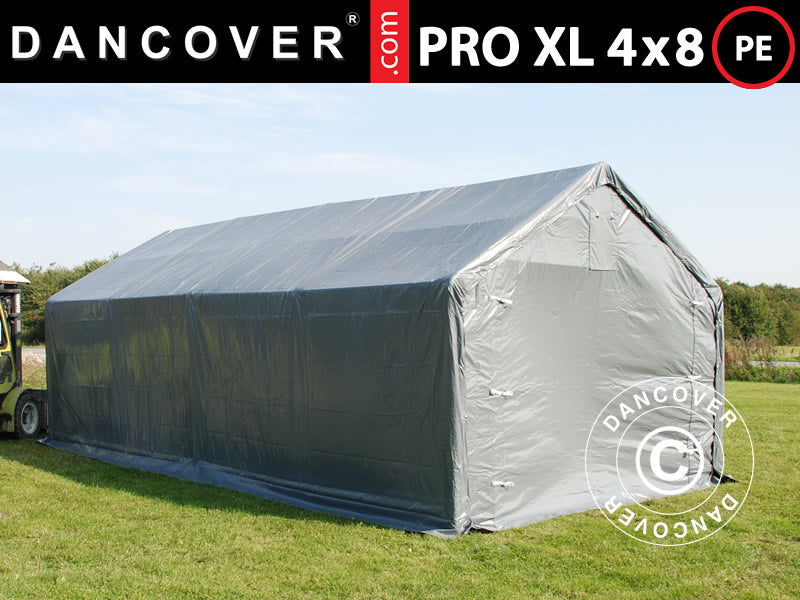 Storage shelter PRO 4x8x2.5x3.6 m, PE, Grey