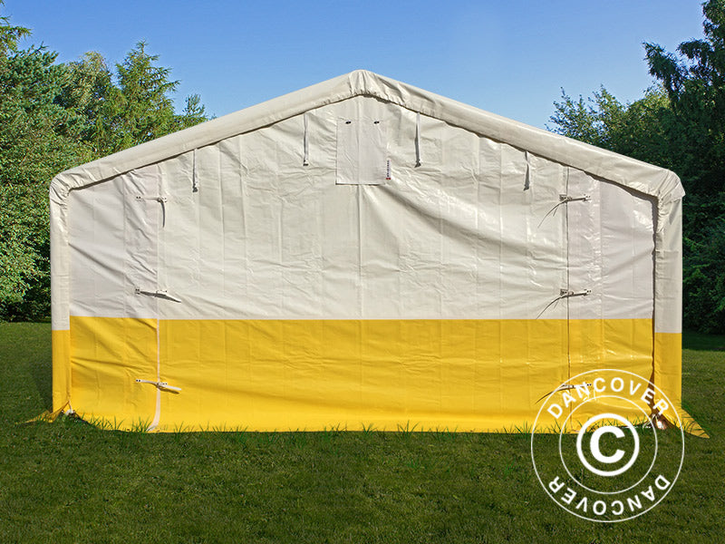Storage work tent PRO 5x10 m, PVC, White/Yellow, Flame retardant