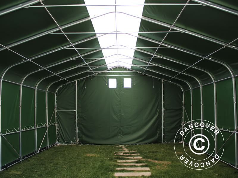 Storage shelter PRO 7x7x3.8 m PVC w/skylight, Green