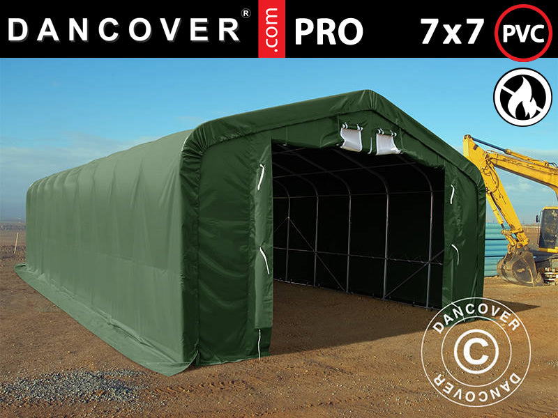 Storage shelter PRO 7x7x3.8 m PVC w/skylight, Green