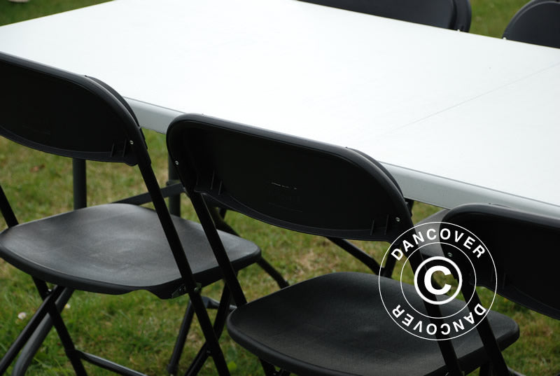Party package, 1 folding table (180 cm) + 8 chairs, Light grey/Black