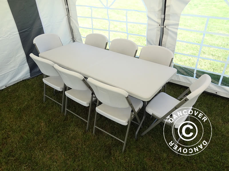 Party package, 1 folding table (180cm) + 8 chairs, Light grey/White