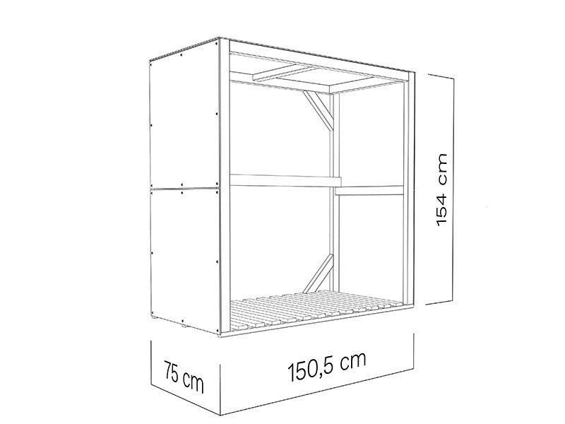 Wood Storage, Bertilo HPL 2, 1.51x0.75x1.54 m, 1.13m², Anthracite/Grey ONLY 3 PCS. LEFT