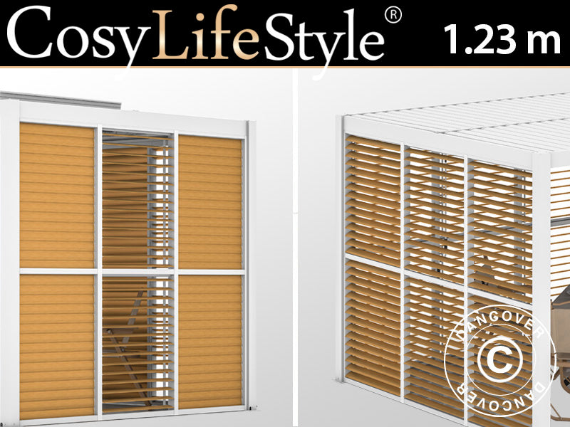 Louvre wall f/bioclimatic pergola gazebo San Pablo, 1.23x2.175 m, Wood Finish/White