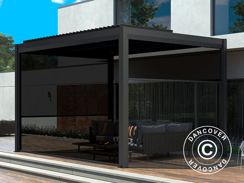 Sidewall screen f/bioclimatic pergola gazebo San Pablo, 3 m, Black