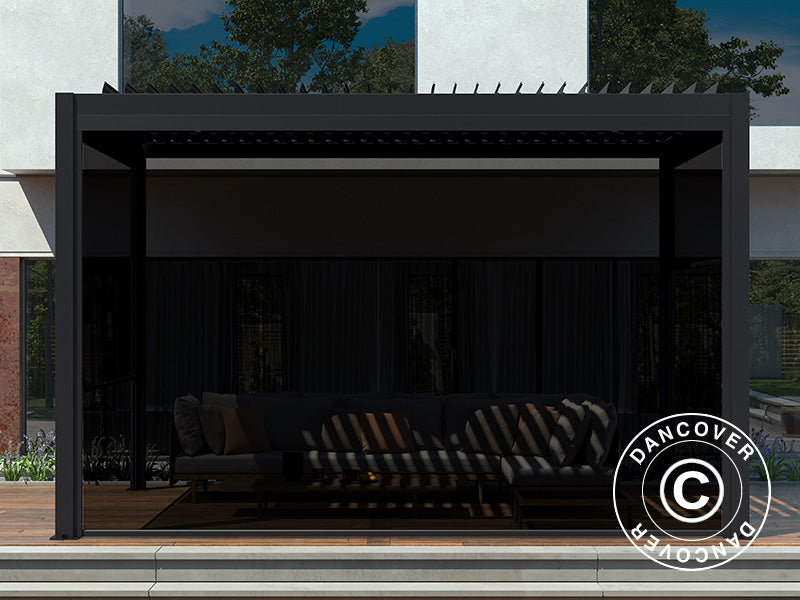 Sidewall screen f/bioclimatic pergola gazebo San Pablo, 4 m, Black
