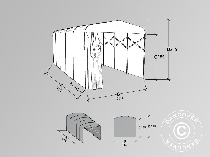Folding tunnel garage (Car), ECO, 2.5x5.15x2.15 m, Grey
