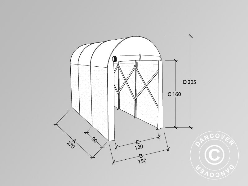 Folding tunnel garage (MC), 1.5x2.7x2.05 m, Grey