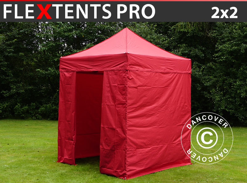 Pop up gazebo FleXtents PRO 2x2 m Red, incl. 4 sidewalls