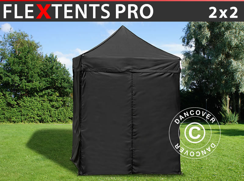 Pop up gazebo FleXtents PRO 2x2 m Black, incl. 4 sidewalls