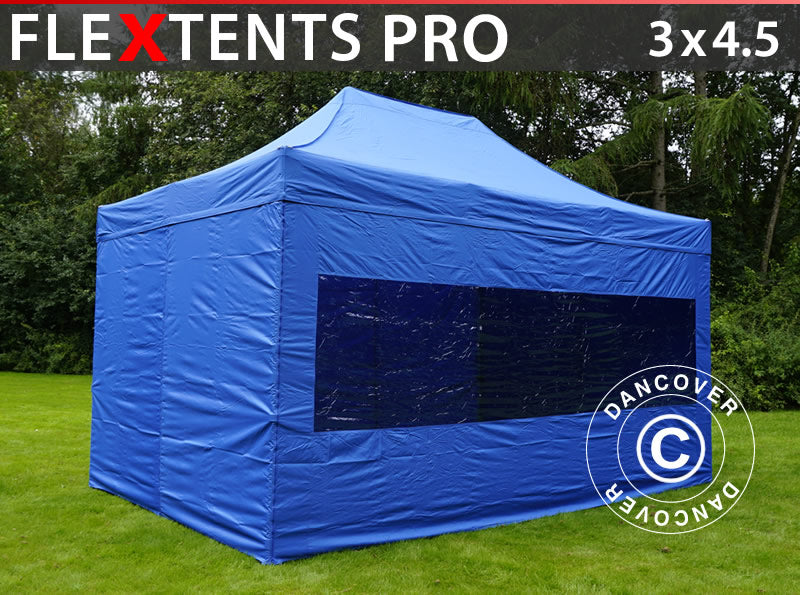 Pop up gazebo FleXtents PRO 3x4.5 m Blue, incl. 4 sidewalls
