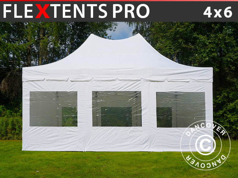 Pop up gazebo FleXtents PRO Peak Pagoda 4x6 m White, incl. 8 sidewalls