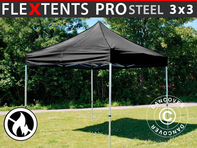 Pop up gazebo FleXtents PRO Steel 3x3 m Black, Flame retardant