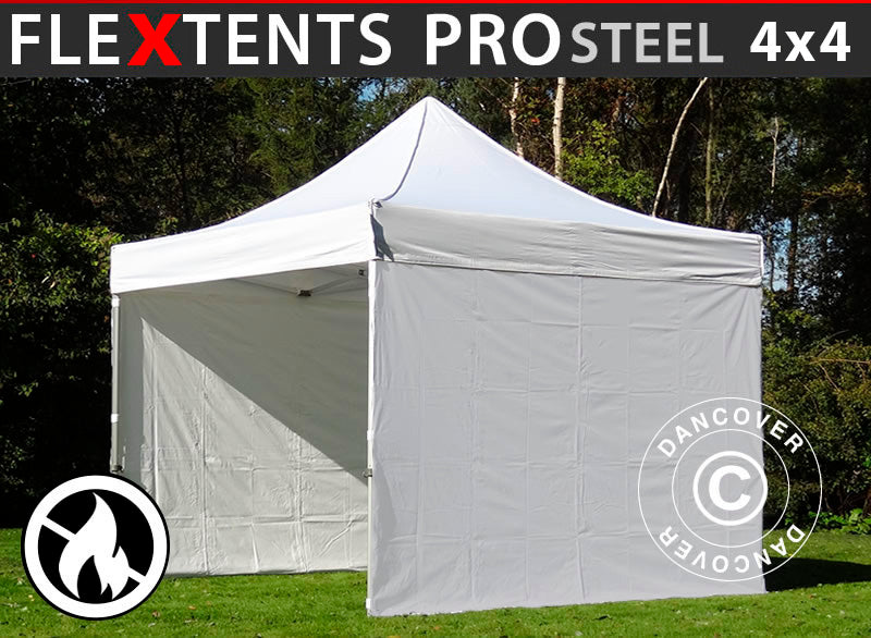 Pop up gazebo FleXtents PRO Steel 4x4 m White, Flame retardant, incl. 4 sidewalls