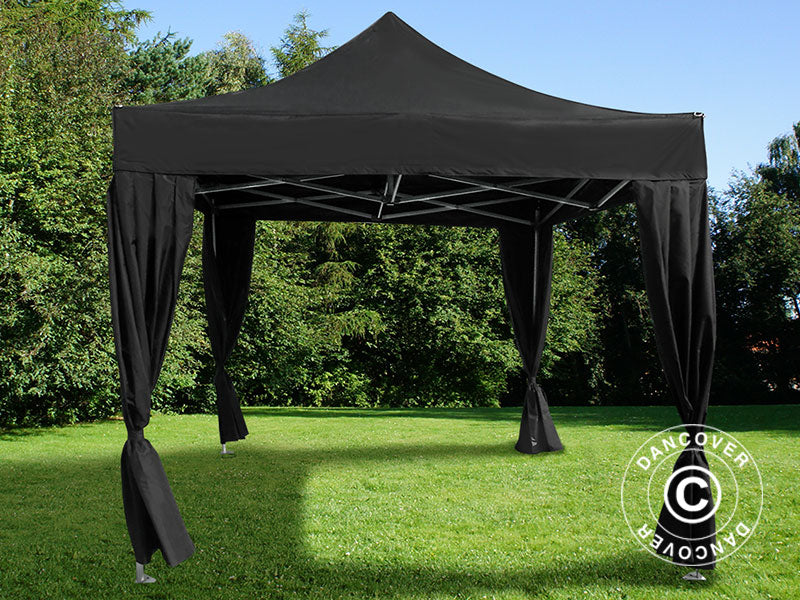 Pop up gazebo FleXtents PRO Steel 3x3 m Black, incl. 4 decorative curtains