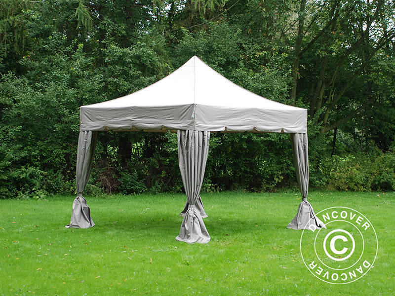 Pop up gazebo FleXtents PRO Steel "Peaked" 4x4 m Latte, incl. 4 decorative curtains