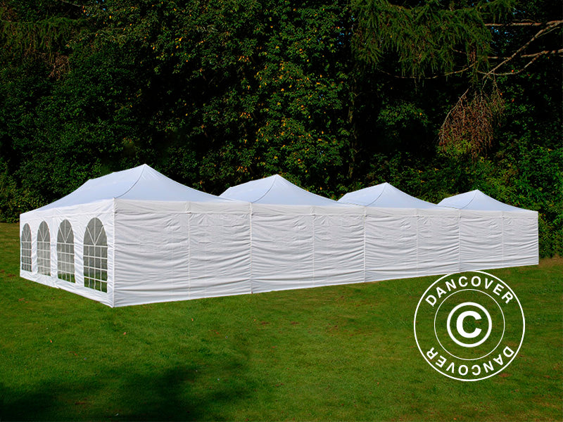 Pop up gazebo FleXtents® Steel 16x8 m White, incl. 10 sidewalls