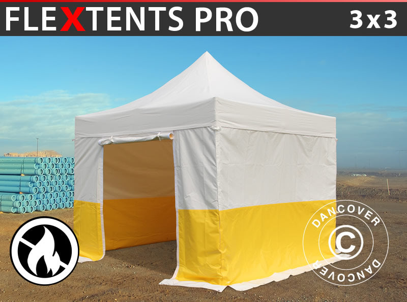 Pop up gazebo FleXtents® PRO 3x3 m, PVC, Work tent, Flame retardant, incl. 4 sidewalls