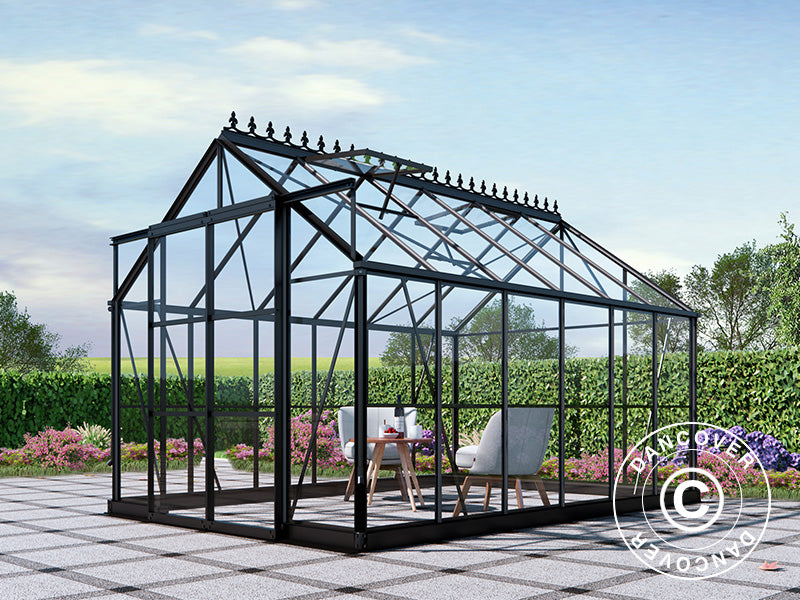 Greenhouse glass 2.44x3.68x2.34 m w/base and cresting, 8.97 m², Black