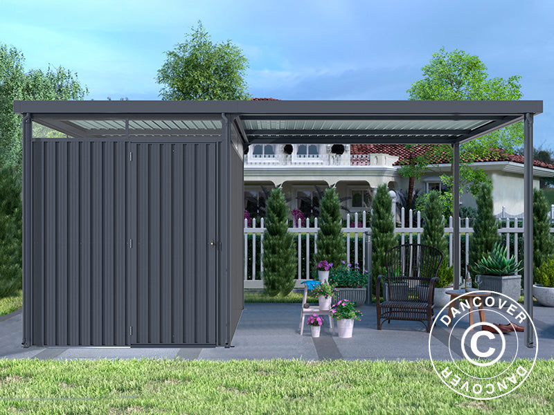 Garden shed w/skylight + overhang, 4.9x2.45x2.26 m, 12.0 m², Anthracite