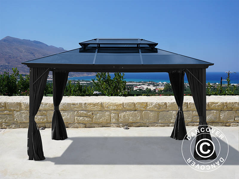 Gazebo Santa Ana Alu+ w/curtains and mosquito net, 3x4 m, Black