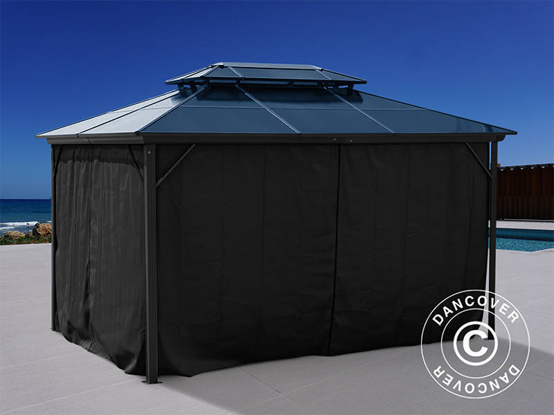 Gazebo Santa Ana Alu+ w/curtains and mosquito net, 3x4 m, Black