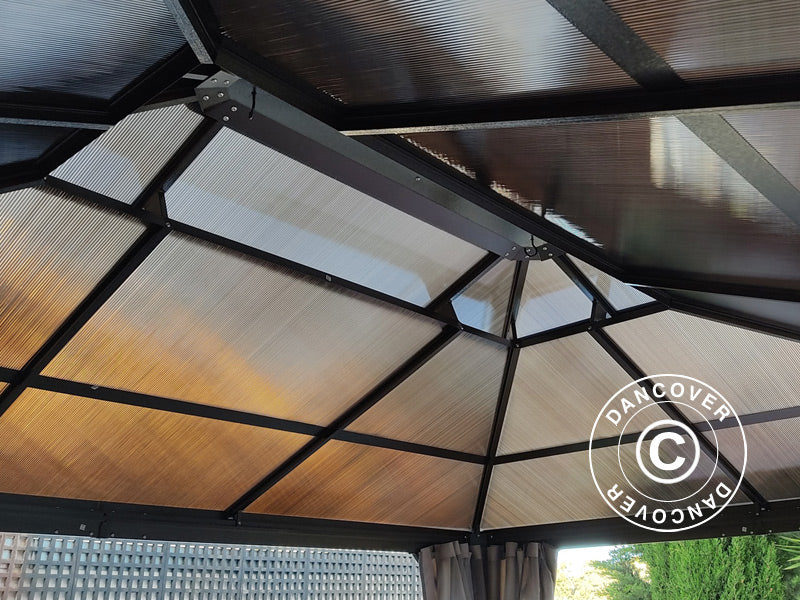 Gazebo Santa Ana Alu+ w/curtains and mosquito net, 3x4 m, Brown