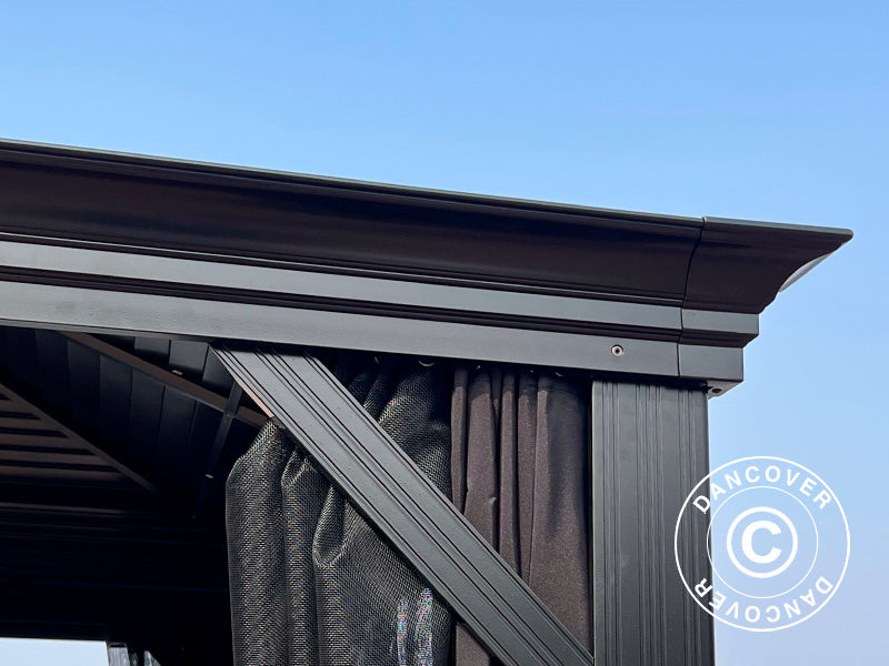 Gazebo San Bruno Alu+ w/curtains and mosquito net, 3x3 m, Black