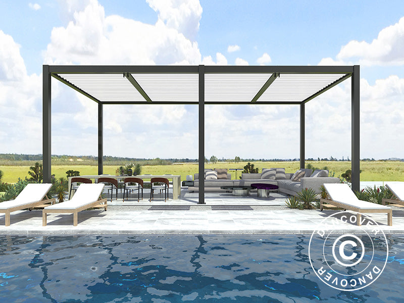 Bioclimatic pergola gazebo San Pablo Alu+, 4x5.8 m, Black/White