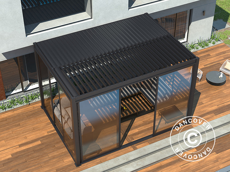 Bioclimatic pergola gazebo San Pablo Alu+ w/sliding doors, 3x4 m, Black