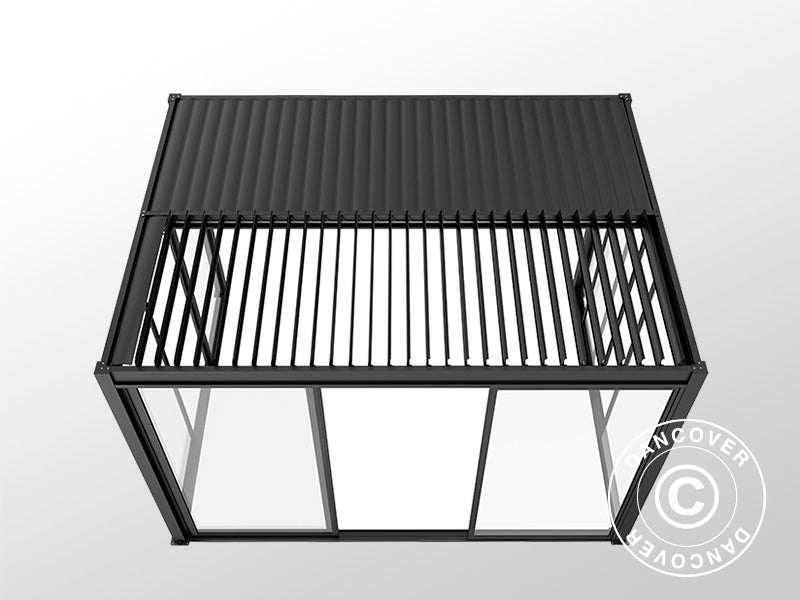 Bioclimatic pergola gazebo San Pablo Alu+ w/sliding doors, 3x4 m, Black