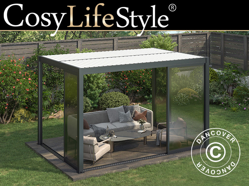 Bioclimatic pergola gazebo San Pablo Alu+ w/sliding doors, 3x4 m, Black/White