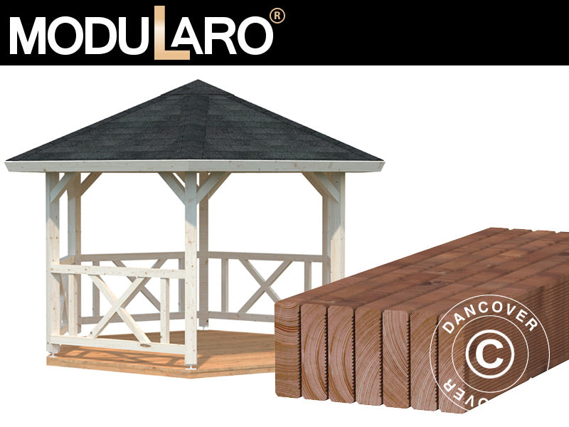 Wooden Gazebo w/Wooden floor, 3.37x3.37x3.13 m, 9.9 m², Natural