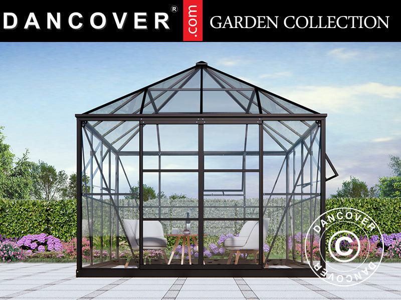 Orangery, gazebo glass 8.06 m², 2.82x2.86x2.8 m w/base, Black