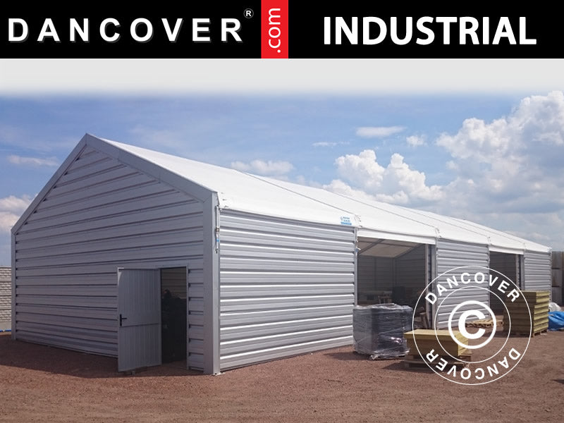Industrial Storage Shelter Alu 15x30x6.53 m w/sliding gate, PVC/Metal, White