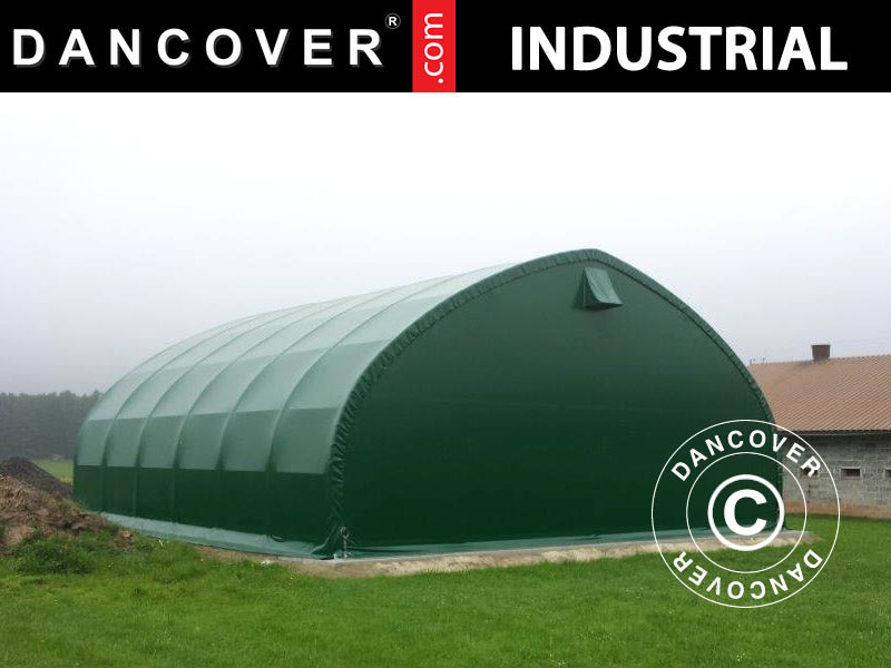 Storage shelter, arched tent 9x15x4.42 m w/sliding gate, PVC, Green