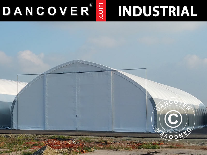 Storage shelter, arched tent 12x16x5.88 m w/sliding gate, PVC, White/Grey
