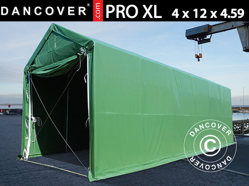 Storage shelter PRO XL 4x12x3.5x4.59 m, PVC, Green