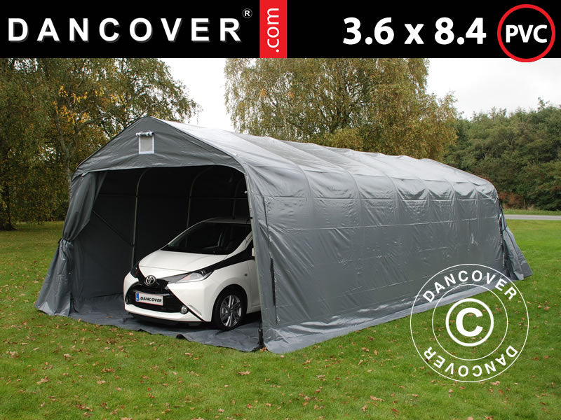 Portable garage PRO 3.6x8.4x2.7 m PVC with ground cover, Grey