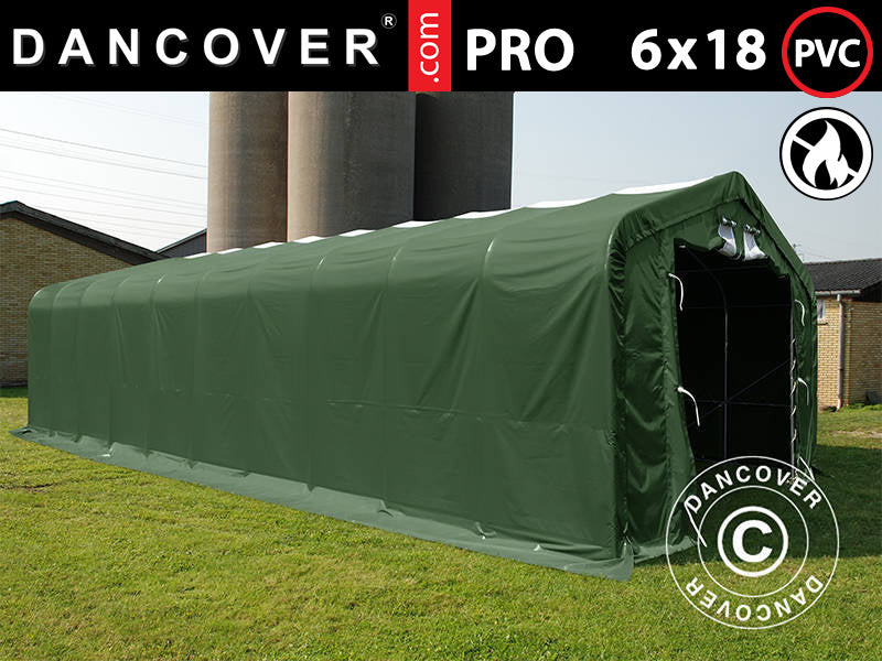 Storage shelter PRO 6x18x3.7 m PVC w/skylight, Green