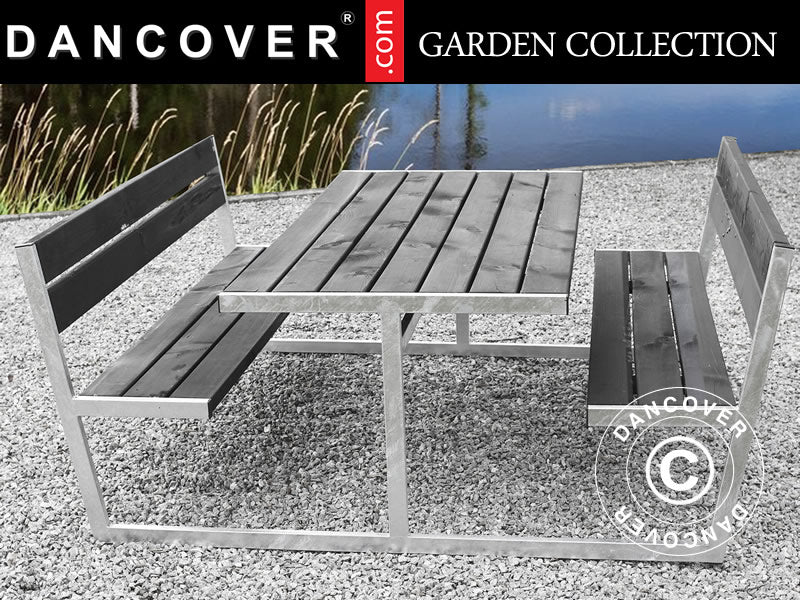 Picnic table w/backrest, 2.05x1.8x0.85 m, Black