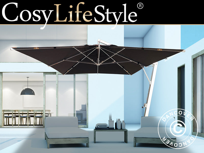 Cantilever parasol Antigua, 3x4 m, Black